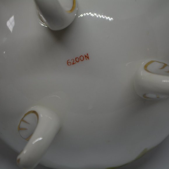 ARDALT LENWILE HAND PAINTED FOOTED CANDY BOWL STAMPED 6200N TRINKET DISH FLORAL - Picture 5 of 8